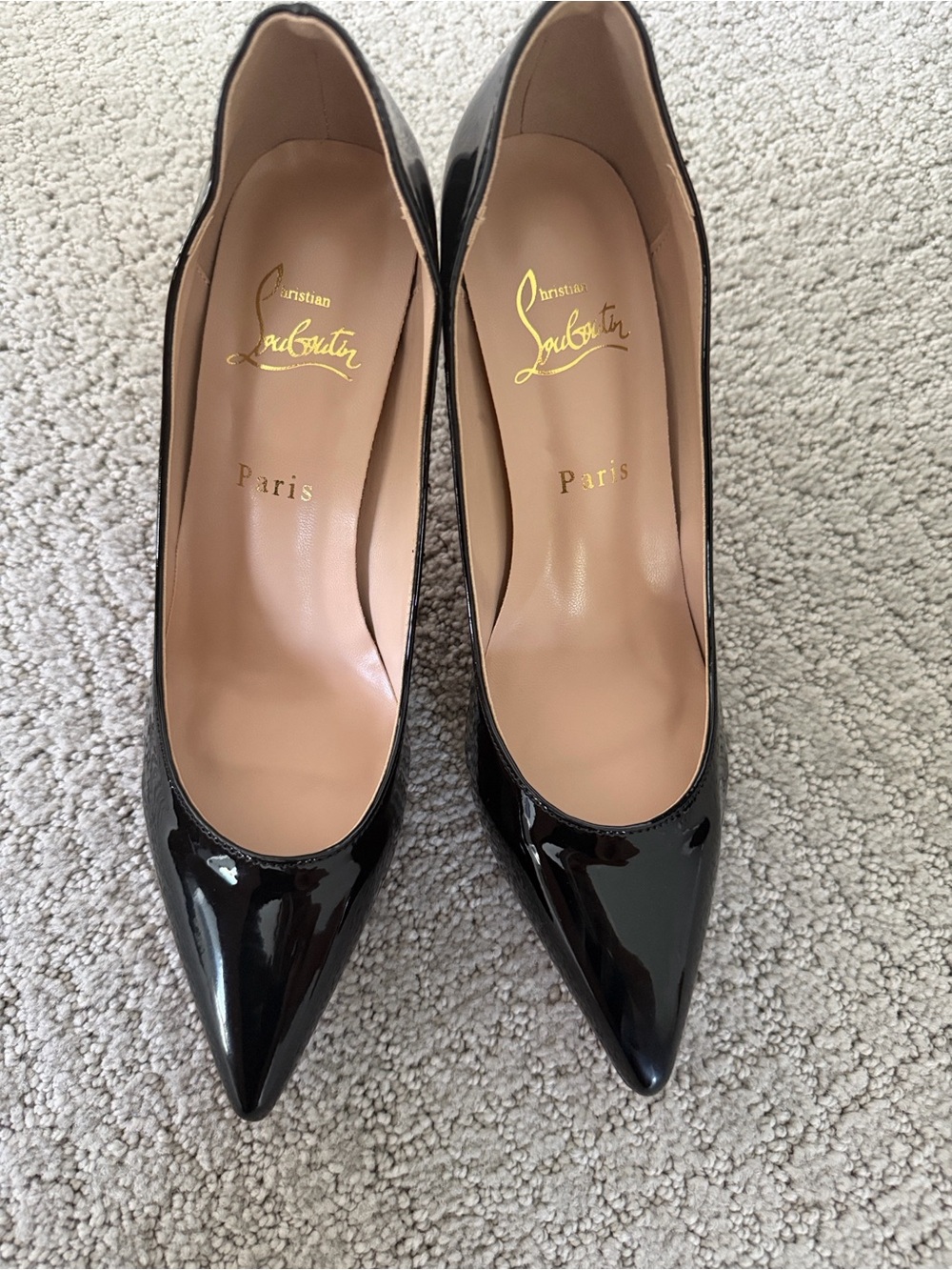 Red Bottom Black Patent Pointed-Toe Pumps (cannot authenticate)